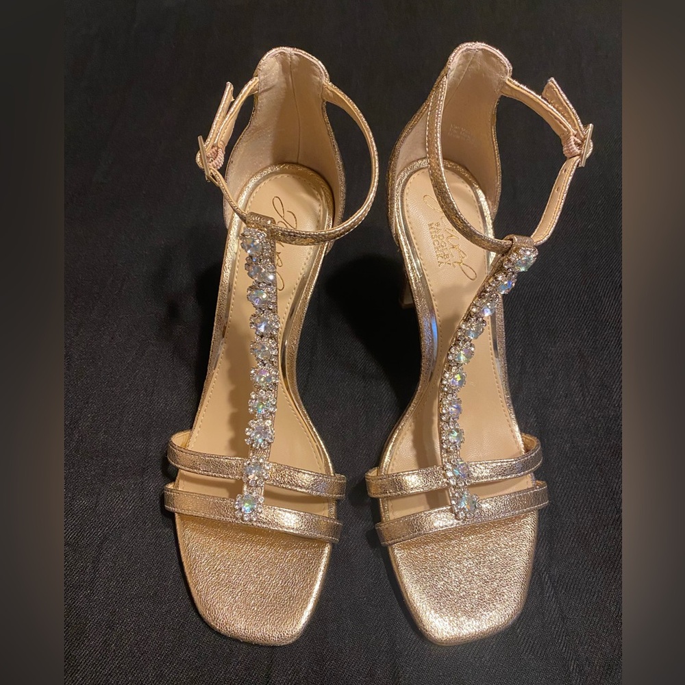 Jewel Badgley Mischka Farida Crystal T-strap Heels